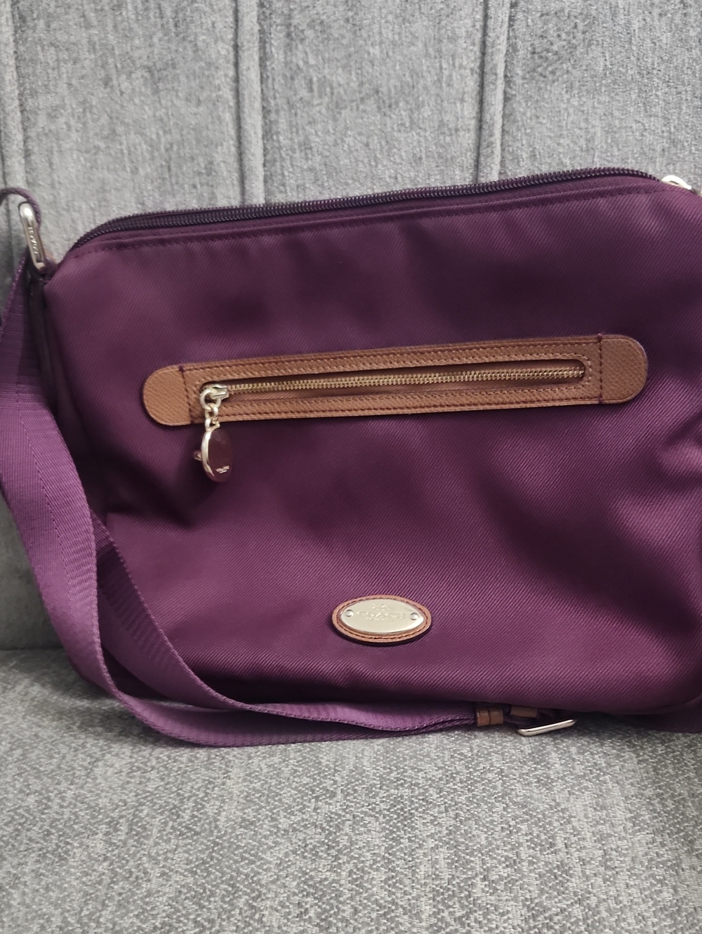 Purple Crossbody Shoulder Bag with Brown Trim